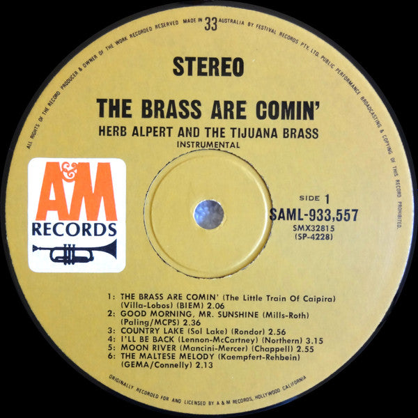 Herb Alpert & The Tijuana Brass : The Brass Are Comin' (LP, Album, Gat)