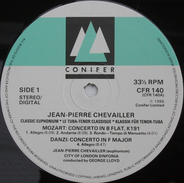 Jean-Pierre Chevallier (2) Plays Concertos By Wolfgang Amadeus Mozart, Franz Danzi, Georg Friedrich Händel, City Of London Sinfonia Conducted By George Lloyd : Jean-Pierre Chevallier Plays Concertos By Mozart Danzi Haendel (LP, Album)