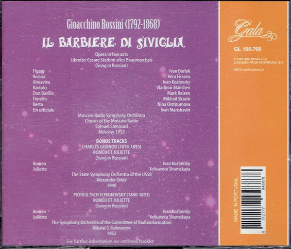 Ivan Burlak*, Vera Firsova*, Ivan Kozlovsky*, Vladimir Malishev*, Mark Reizen*, Gioacchino Rossini, Moscow Radio Symphony Orchestra*, Chorus Of The Moscow Radio*, Samuel Samosud : Il Barbiere Di Siviglia (2xCD)