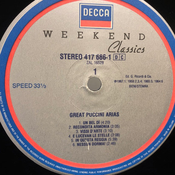 Giacomo Puccini : Puccini Weekend - Famous Arias From - La Bohème, Tosca, Madame Butterfly (LP, Comp)