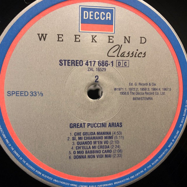 Giacomo Puccini : Puccini Weekend - Famous Arias From - La Bohème, Tosca, Madame Butterfly (LP, Comp)