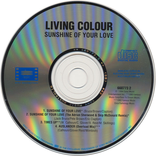 Living Colour : Sunshine Of Your Love (CD, Single)