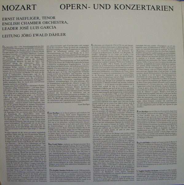Wolfgang Amadeus Mozart, Ernst Haefliger, English Chamber Orchestra , Leitung Jörg Ewald Dähler : Mozart Arien (LP, Gat)