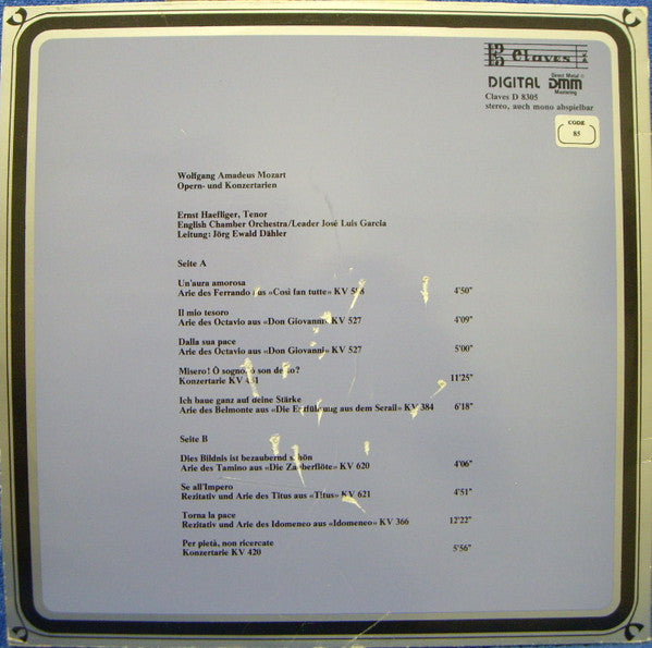 Wolfgang Amadeus Mozart, Ernst Haefliger, English Chamber Orchestra , Leitung Jörg Ewald Dähler : Mozart Arien (LP, Gat)
