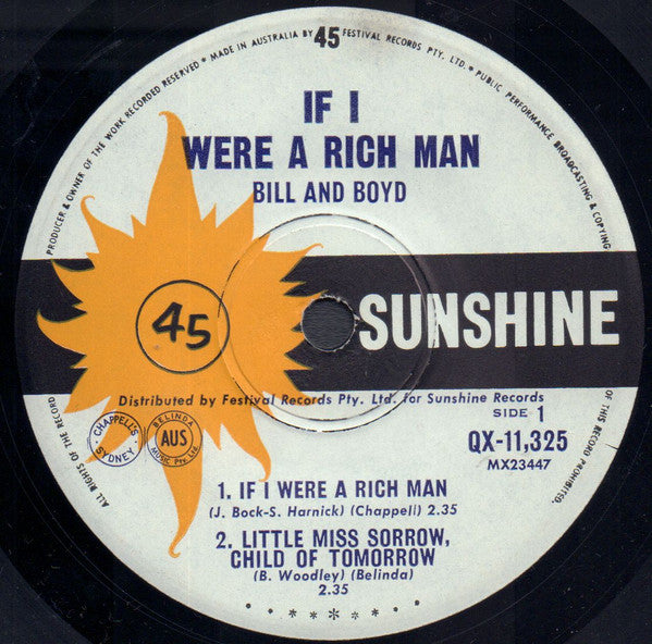 Bill And Boyd : If I Were A Rich Man (7", EP, Mono)