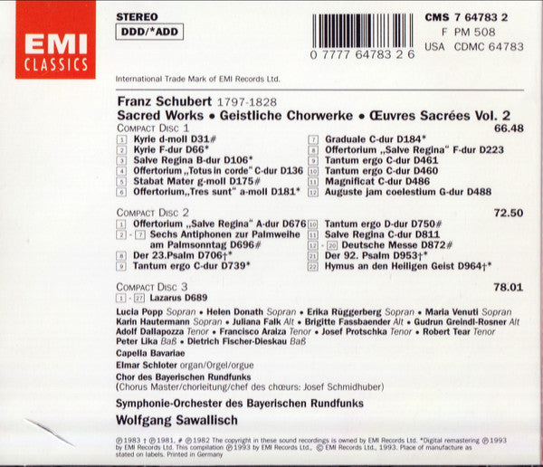 Schubert*, Wolfgang Sawallisch : Sacred Works - Vol. 2 (3xCD + Box, Comp)