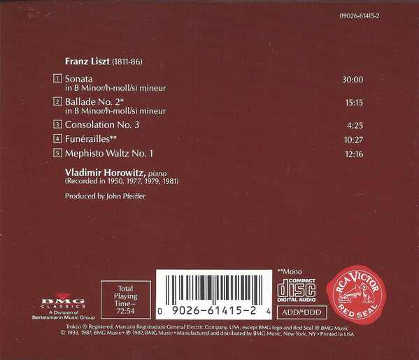 Liszt*, Horowitz* : Horowitz Plays Liszt (CD, Comp, Mono, RM)