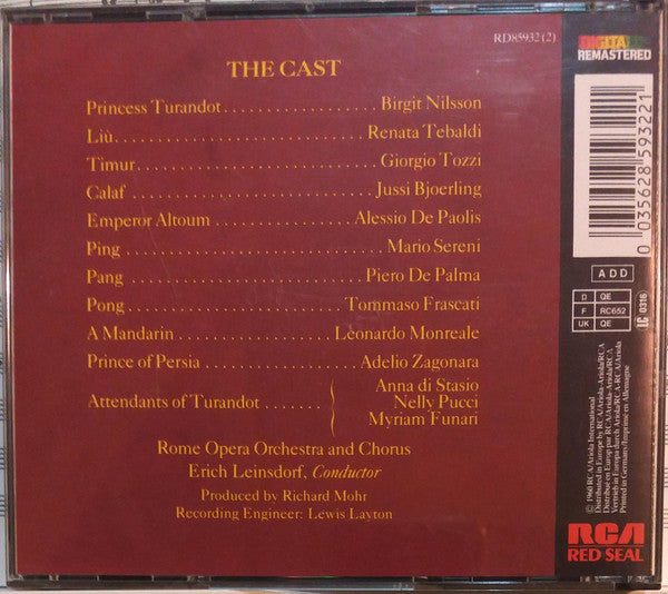 Puccini* - Nilsson*, Tebaldi*, Bjoerling*, Tozzi*, Rome Opera House Orchestra* And Chorus*, Erich Leinsdorf : Turandot (2xCD, RE, RM)