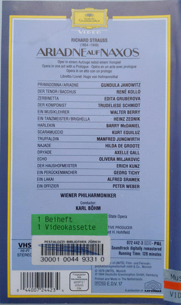 Strauss*, Janowitz*, Gruberova*, Baltsa*, King*, Walter Berry, Karl Böhm : Ariadne Auf Naxos (VHS, PAL)