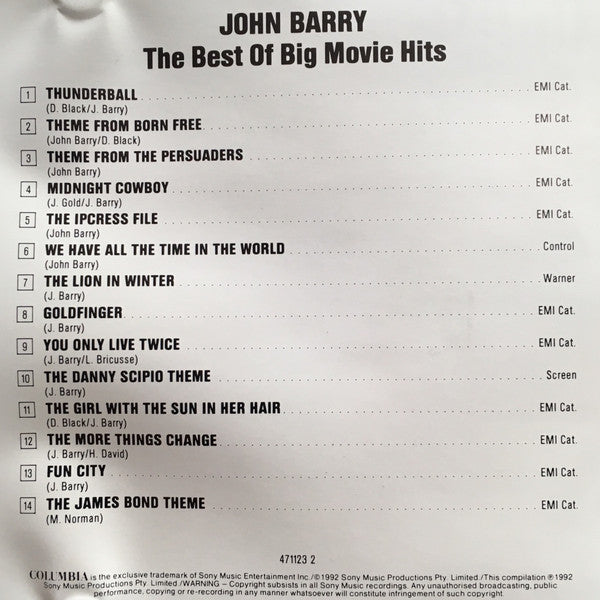 John Barry : The Best Of Big Movie Hits (CD, Comp, RE)
