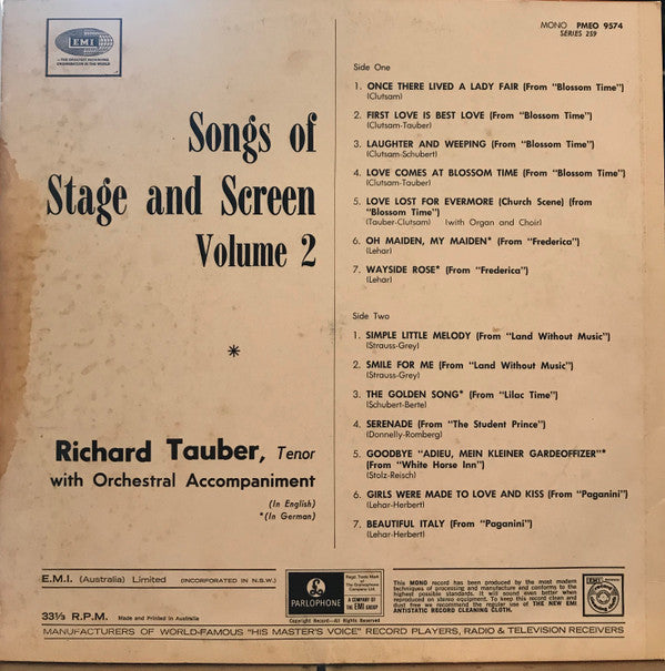Richard Tauber : Songs Of Stage And Screen Volume 2 (LP, Comp, Mono)