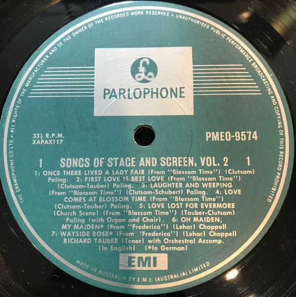 Richard Tauber : Songs Of Stage And Screen Volume 2 (LP, Comp, Mono)