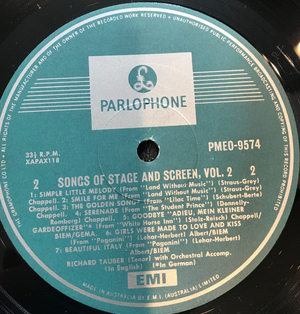 Richard Tauber : Songs Of Stage And Screen Volume 2 (LP, Comp, Mono)