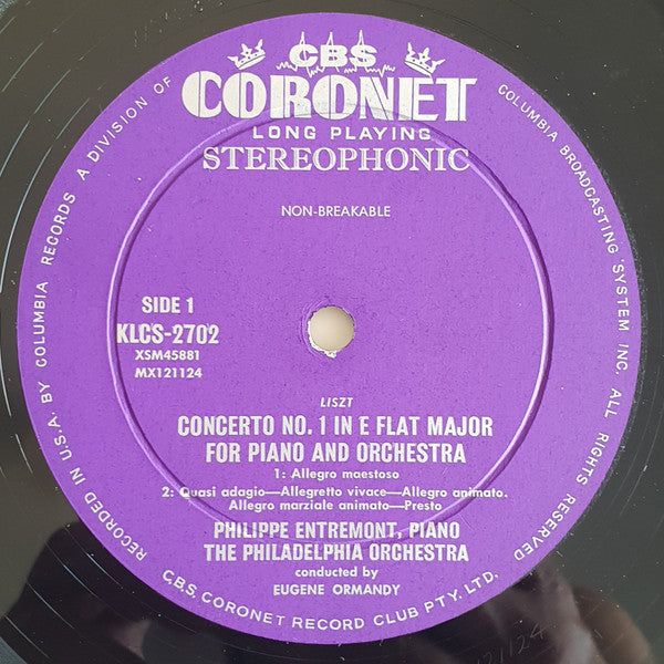 Franz Liszt, Philippe Entremont, The Philadelphia Orchestra, Eugene Ormandy : Concertos Nos. 1 And 2 (LP, Album)
