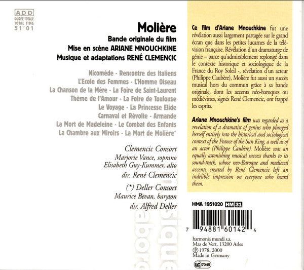 René Clemencic : Molière (Musique Originale Du Film D'Ariane Mnouchkine) (CD, Album, RE)