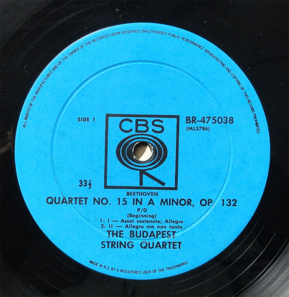 Ludwig van Beethoven, Budapest String Quartet : Quartet No. 15 In A Minor, Op. 132 (LP, Mono)