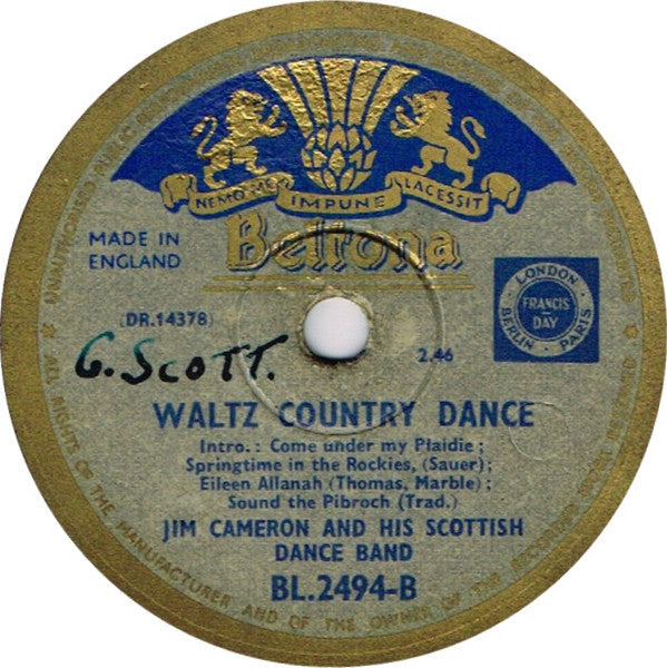 Jim Cameron And His Scottish Dance Band* : Isle Of Skye / Waltz Country Dance (Shellac, 10")