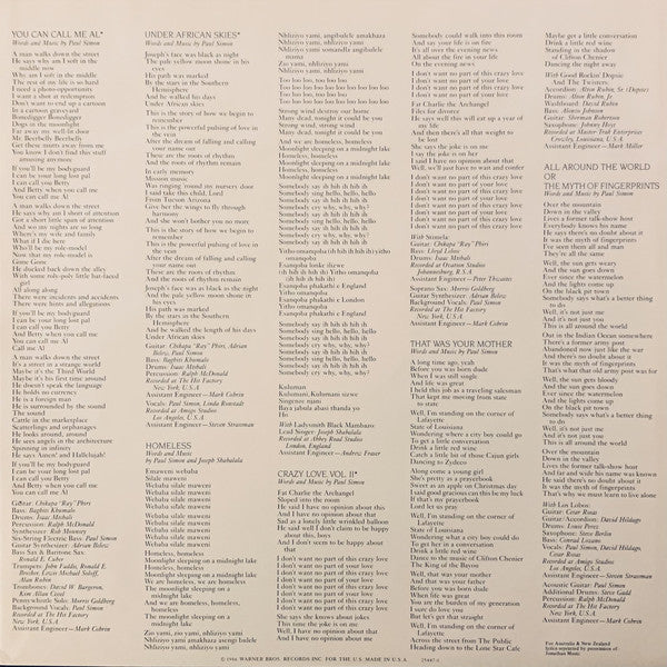 Paul Simon : Graceland (LP, Album, Alt)