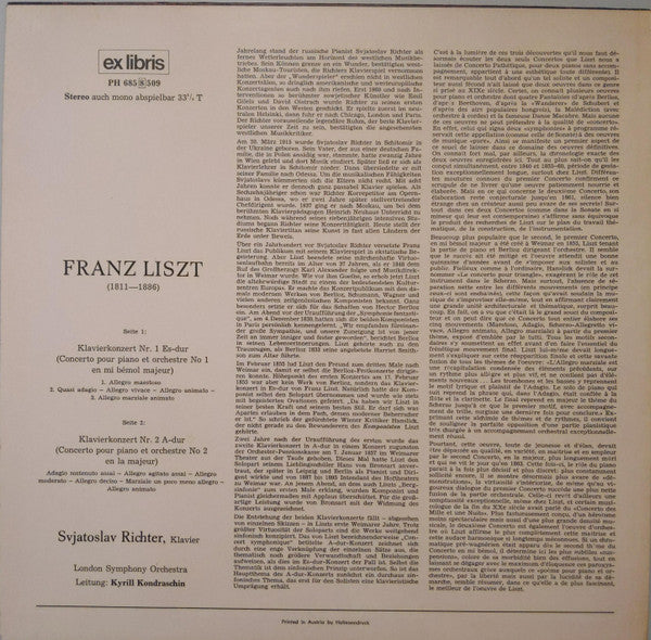 Franz Liszt - Sviatoslav Richter / London Symphony Orchestra / Kyrill Kondraschin* : Klavierkonzerte Nr.1 Es Dur & Nr.2 A-Dur (LP, RE)