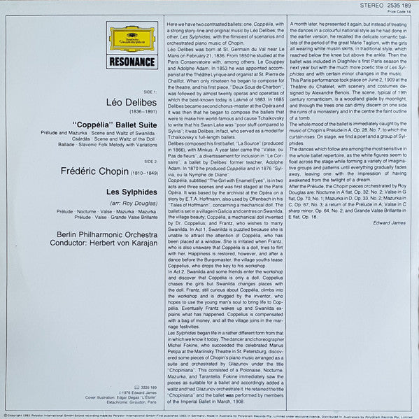 Delibes* / Chopin* - Douglas*, Berliner Philharmoniker, Herbert von Karajan : Coppélia Ballet-Suite / Les Sylphides (LP, RE)