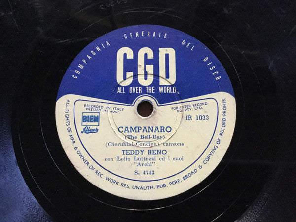 Teddy Reno : Campanaro = The Bell-Boy / Lasciami Cantare Una Canzone = Let Me Sing A Song (Shellac, 10", Single)