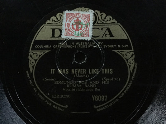 Edmundo Ros And His Rumba Band : It Was Never Like This / Quimbamba (Shellac, 10")