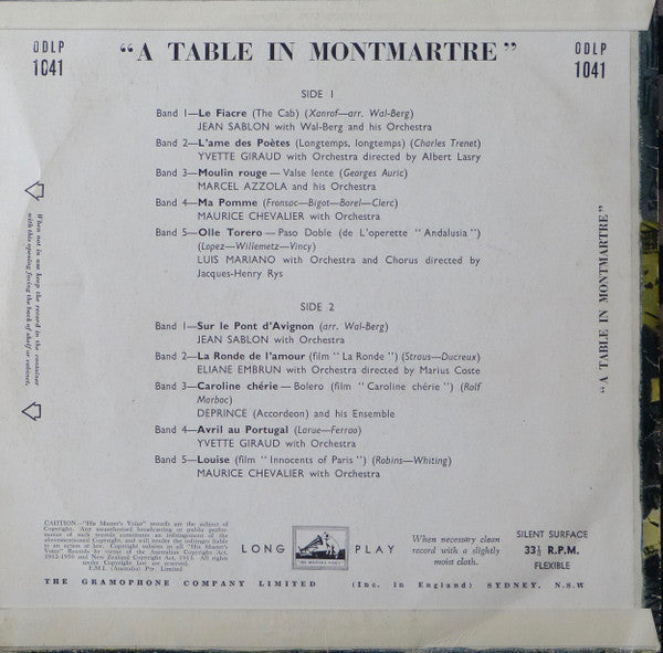 Various : A Table In Montmartre (10", Comp, Mono)