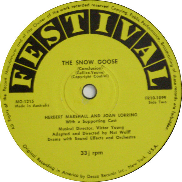Paul Gallico, Herbert Marshall (2), Joan Loring, Victor Young : The Snow Goose (10")