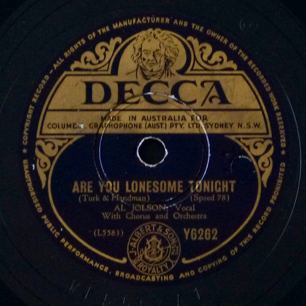 Al Jolson : Are You Lonesome Tonight / My Mother's Rosary (Shellac, 10")