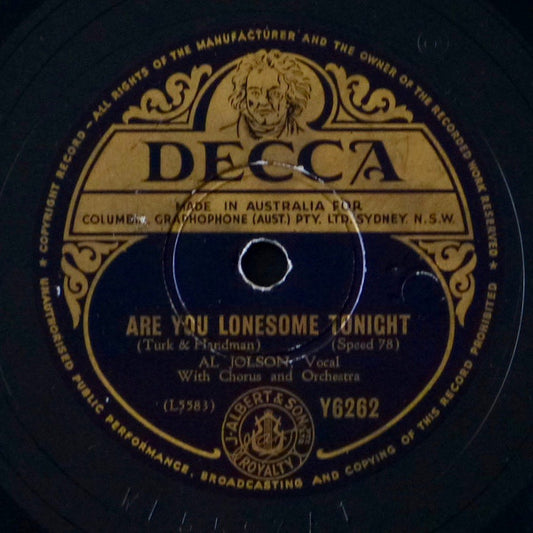 Al Jolson : Are You Lonesome Tonight / My Mother's Rosary (Shellac, 10")
