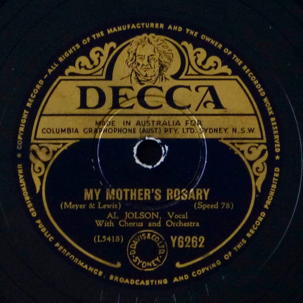 Al Jolson : Are You Lonesome Tonight / My Mother's Rosary (Shellac, 10")