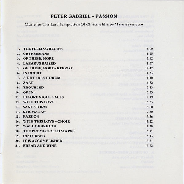Peter Gabriel : Passion (CD, Album)