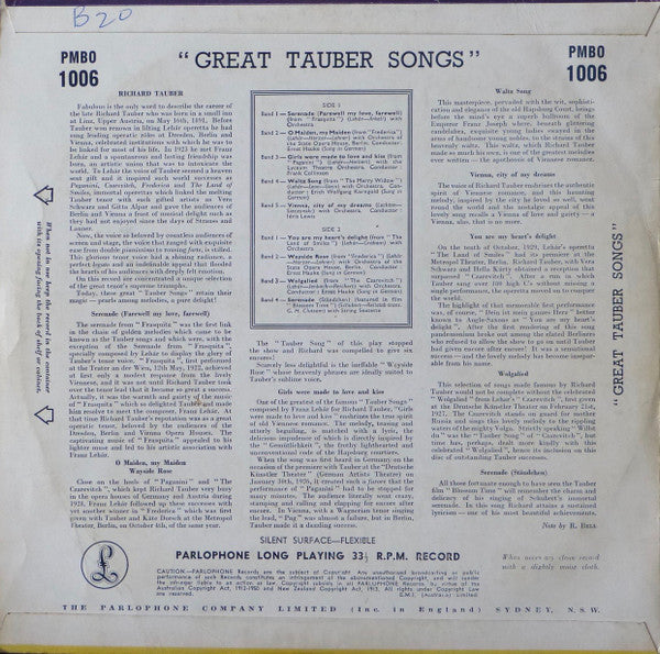 Richard Tauber : Great Tauber Songs (10", Comp, Mono)