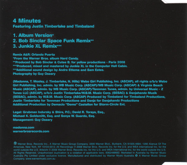 Madonna & Justin Timberlake : 4 Minutes (CD, Single)
