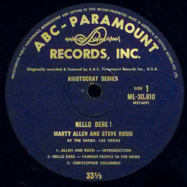 Marty Allen And Steve Rossi (3) : Hello Dere!  (LP, Album, Mono)