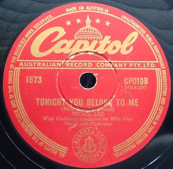 Peggy Lee : (When I Dance With You) I Get Ideas / Tonight You Belong To Me (Shellac, 10")