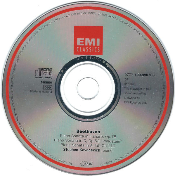 Beethoven*, Stephen Kovacevich* : Piano Sonatas Opp. 53, 78 & 110 (CD, Album)