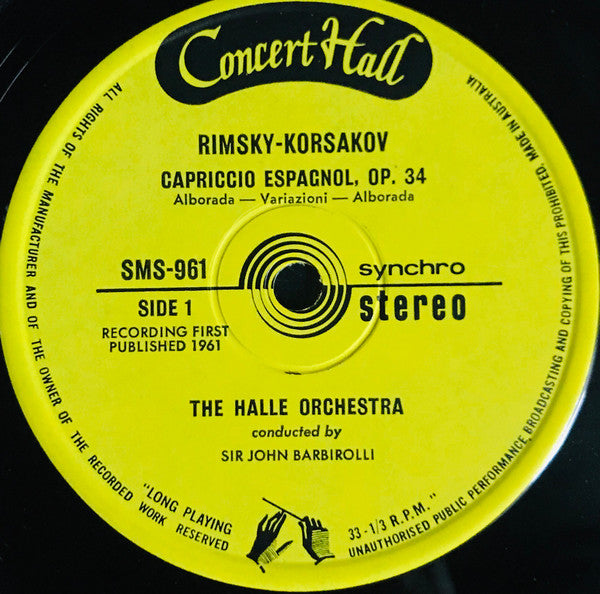 Rimsky Korsakoff* - The Hallé Orchestra*, Sir John Barbirolli : Capriccio Espagnol (7", RE)