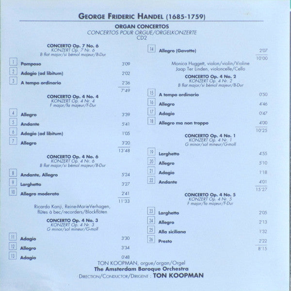 Handel*, Ton Koopman : Organ Concertos Op.7 Nos.1-5 / Organ Concertos Op.7 No.6 & Op.4 Nos.1-6 (2xCD, RE)