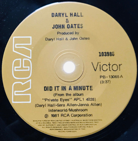 Daryl Hall & John Oates : Did It In A Minute (7")