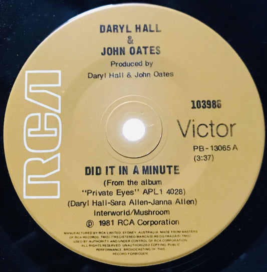Daryl Hall & John Oates : Did It In A Minute (7")