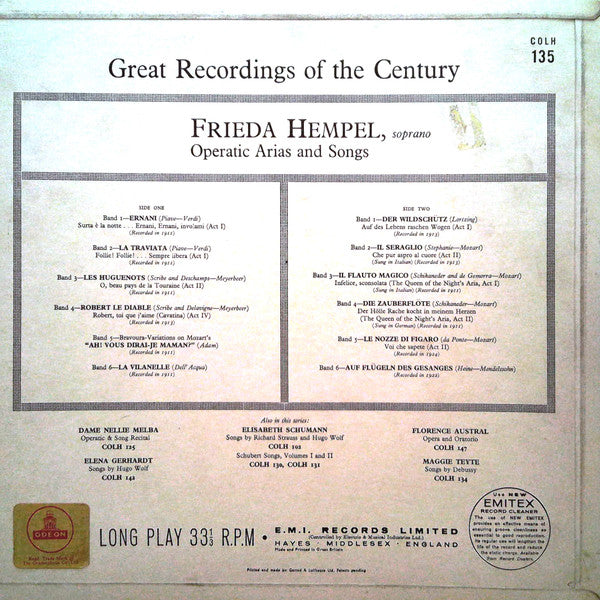 Frieda Hempel : Operatic Arias And Songs (LP, Comp)