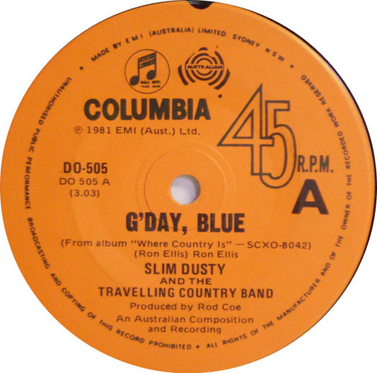 Slim Dusty And The Travelling Country Band : G'Day, Blue (7")