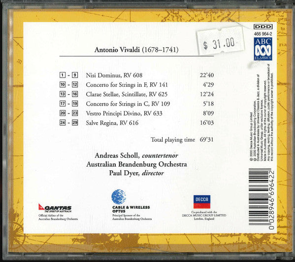 Vivaldi* - Andreas Scholl, Australian Brandenburg Orchestra, Paul Dyer : Nisi Dominus / Motets / String Concertos / Salve Regina (CD, Album)