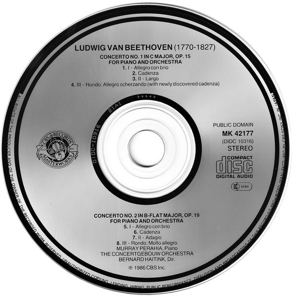 Beethoven* - Murray Perahia, Concertgebouw Orchestra*, Bernard Haitink : Piano Concertos Nos. 1 & 2 (CD, Album)
