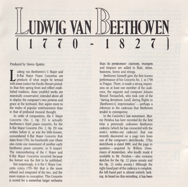Beethoven* - Murray Perahia, Concertgebouw Orchestra*, Bernard Haitink : Piano Concertos Nos. 1 & 2 (CD, Album)
