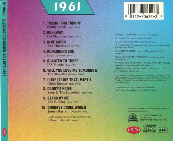 Various : Billboard Top Rock'N'Roll Hits - 1961 (CD, Comp, RE)