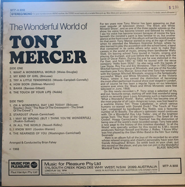 Tony Mercer : The Wonderful World Of Tony Mercer (LP, Album)