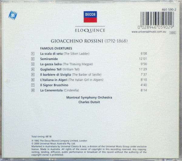 Gioacchino Rossini, Orchestre Symphonique De Montréal, Charles Dutoit : Famous Overtures (CD, Album, RE)