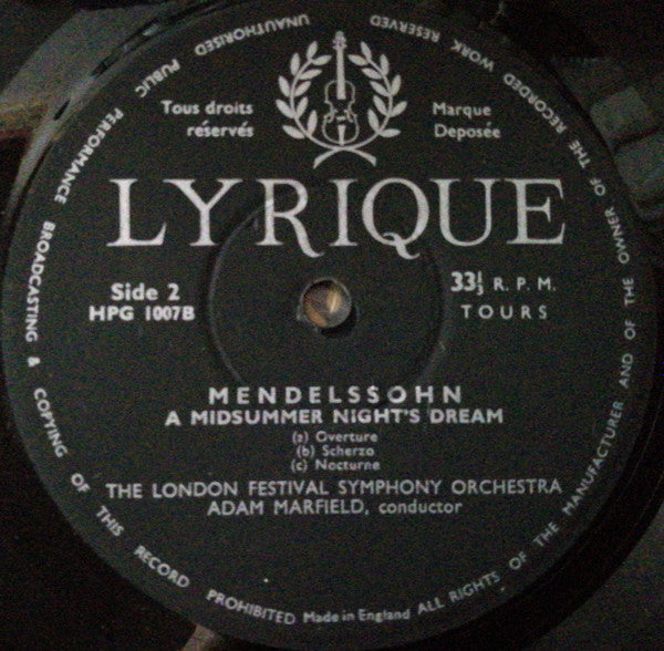 Felix Mendelssohn-Bartholdy  -  Rudolf Baumer, The London Festival Symphony Orchestra : Adam Marfield : Violin Concerto, A Midsummer Night's Dream (LP, Mono)